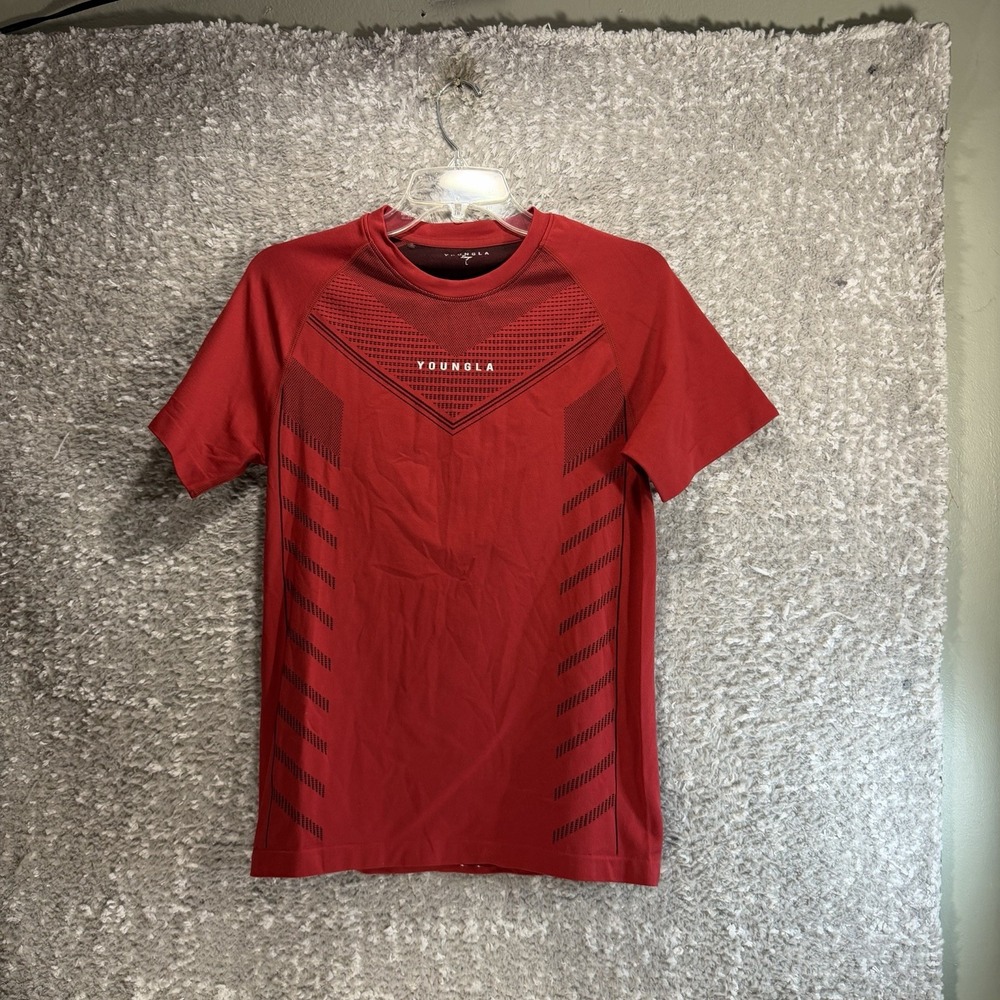 YoungLA Shirt Mens L Red Bodybuilding Gym Compression Athletic Sports 465